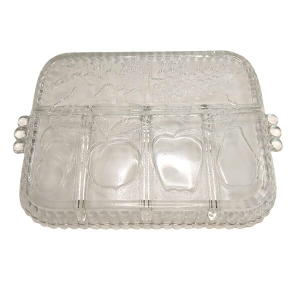 Vintage Indiana Glass Divided Serving Platter Charcuterie Tray Fruit Embossed - Picture 7 of 8